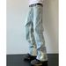 American 2025 Summer High Street Jeans Spliced With Washed Light Colored Denim Straight Leg For Slimming Men's Pants_viptrois.com