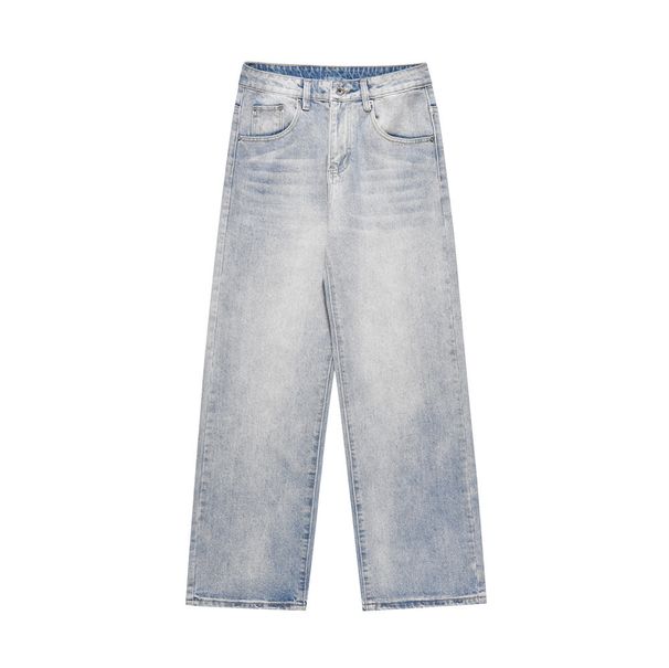 Straight-Leg Jeans For Men Street Style American Ins Wide-Leg Loose Fit Versatile Washed Dad Pants Trendy_viptrois.com