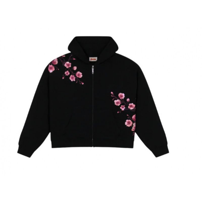 Men's Clothing Autumn And Winter Sakura Printed Hooded Jacket For Men And Women Foreign Trade European And AmericanFashion Street Cardigan Sweatshirt_viptrois.com