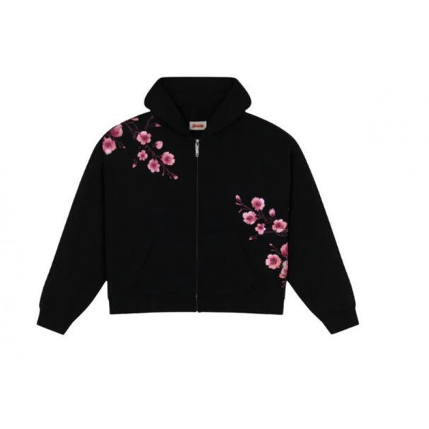 Men's Clothing Autumn And Winter Sakura Printed Hooded Jacket For Men And Women Foreign Trade European And AmericanFashion Street Cardigan Sweatshirt_viptrois.com