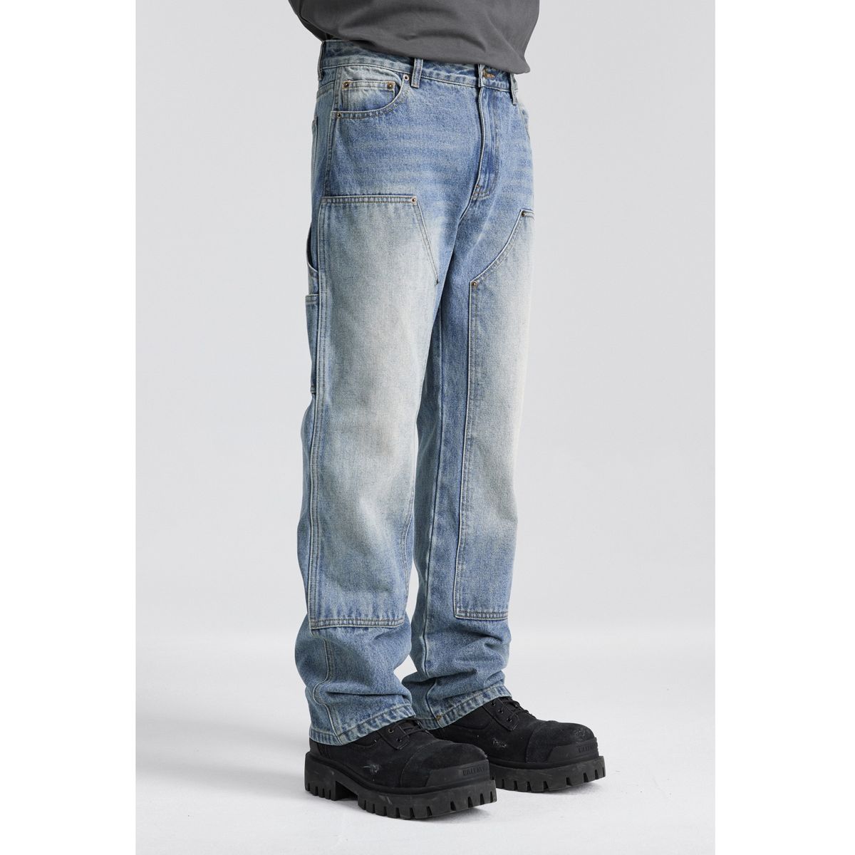 Men's Clothing high street jeans men's cleanfit washed lumberjack workwear jeans national trend vibe casual trousers men_viptrois.com