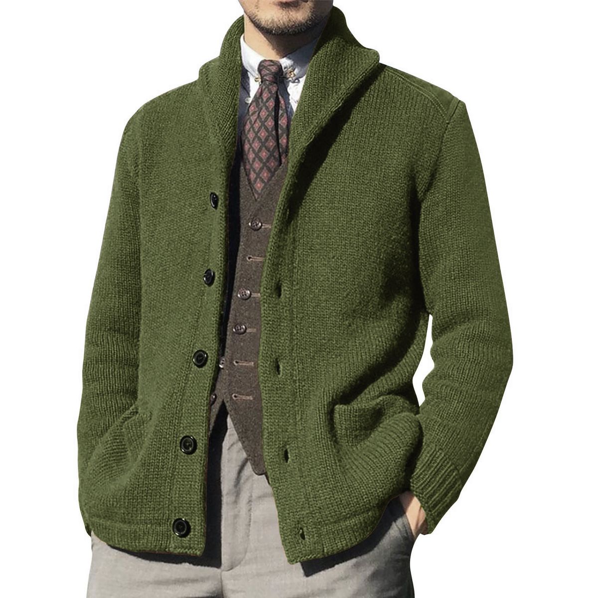 "Men's Polyester Knit Cardigan – Classic Open-Front Sweater For Business Casual (M-XXL, 5 Neutral Tones)"_viptrois.com