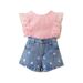 Mother & Kids Foreign trade children's clothing summer girls internet celebrity suit western style girl new mesh lace top embroidered denim shorts_viptrois.com