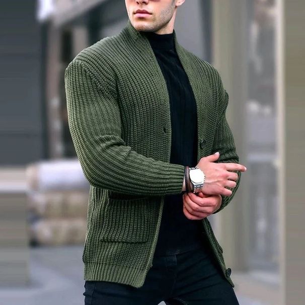 Clothing European American Fashion Cardigan Long-Sleeved Loose Solid Color Pocket Button Slim Fit Men's Autumn And_viptrois.com