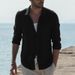 Man's Clothing Men's Shirt Casual Shirt Solid Color Single-breasted Cotton Linen Long-sleeved Shirt_viptrois.com