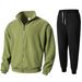 Men's Slim-Fit Zip-Up Track Jacket & Pants Set - Lightweight Polyester Activewear For Gym & Street Style (Black, Gray, Green, Beige)_viptrois.com