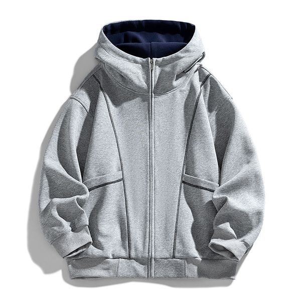 Unisex Zip-Up Hoodie – Oversized Cotton-Blend Sweatshirt With Adjustable Hood (Black/Light Grey/Navy, 320GSM, Relaxed Fit For Men & Women)_viptrois.com