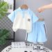 Two Piece Of Men's New Short Sleeved Sloping Shoulder Children's Clothing 2025 Baby Summer Set Handsome And Stylish Back_viptrois.com