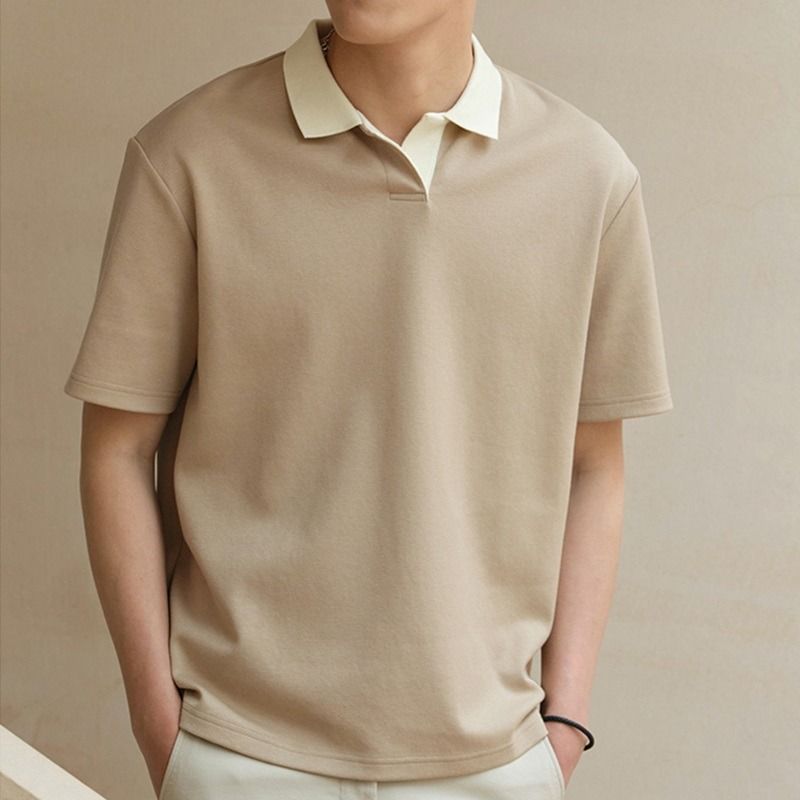 Men's Clothing Men's Wear Summer Light Mature Style Solid Color Lapel Casual Short Sleeve Polo Shirt_viptrois.com