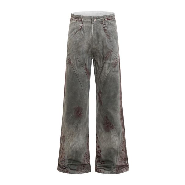 Post-Industrial Style Heavy-Duty Distressed Dirty Denim Flared Pants Men's Niche Design Deconstructed Loose Wide-Leg_viptrois.com