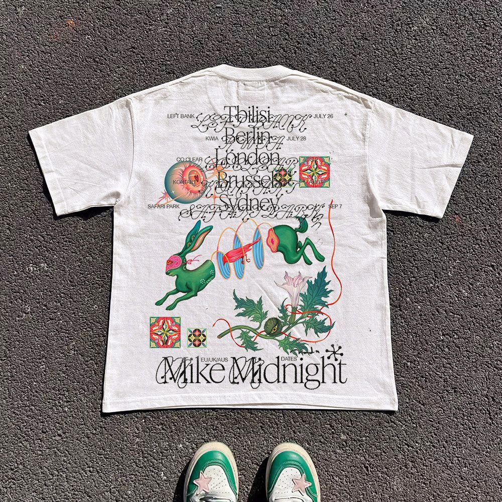 Heavyweight Pure Cotton Oversized T-Shirt 250g Short Sleeved Art Print for Couples And Men Y2K Style Loose Fit_viptrois.com