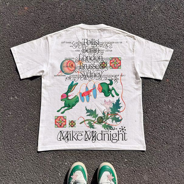 Heavyweight Pure Cotton Oversized T-Shirt 250g Short Sleeved Art Print for Couples And Men Y2K Style Loose Fit_viptrois.com