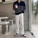 Pure Black And White Striped For Men Korean Version Turn-down Collar Knitted Sweater Niche High-end Couple Sweatshirt Casual_viptrois.com