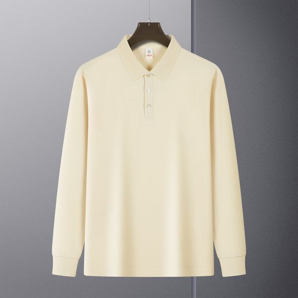 High-quality Imitation Cotton Solid Color Long-sleeve Polo Shirt, Spring And Autumn Fashion Business Casual Turn-down_viptrois.com
