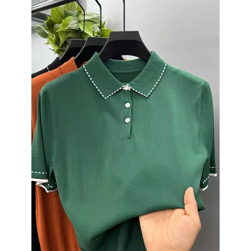 British Style Slim Fit Youth POLO Shirt Striped Short Sleeved Summer Ice Silk Knit Casual Turn down Collar T-Shirt_viptrois.com