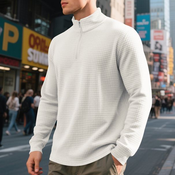 2024 European American Fashion Small Check Spring And Autumn Stand Collar Half-Zip Sweatshirt Men's_viptrois.com