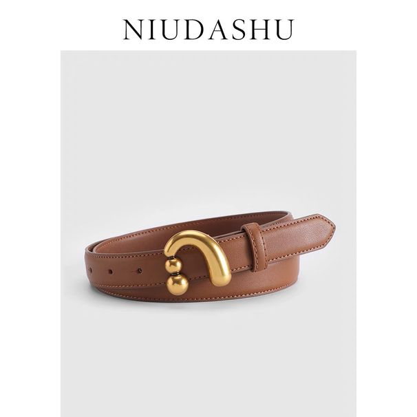 Two-layer Cowhide Belt Decoration A-shaped Doudou Nail Buckle Adjustable Belt, Real Cowhide Belt For Men And Women_viptrois.com