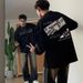Black Shoulder Long Sleeved T-Shirt For Men In Spring Autumn Vintage American Print Hoodie With Round Neck And Bottom_viptrois.com