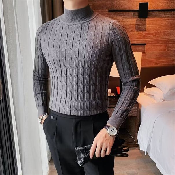 Half High Neck Thick Sweater For Men, Versatile For Autumn And Winter, Solid Color Knit Sweater, Base Sweater, Pullover_viptrois.com