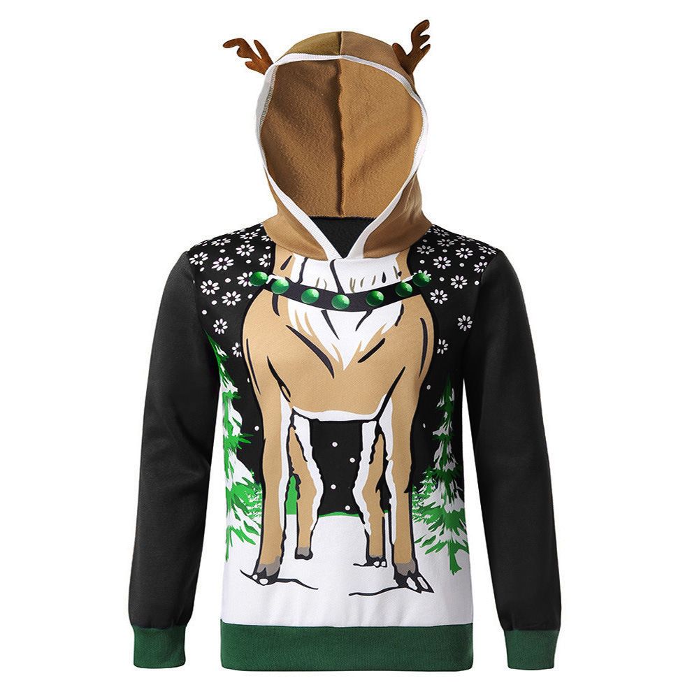 2026 Autumn And Winter New Men's Jacket, Hooded Antler Print Color Matching Sweater_viptrois.com