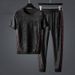Men's Clothing High-end light luxury short-sleeved two-piece suit for men new summer fashion brand jacquard casual sports suit for men large size_viptrois.com
