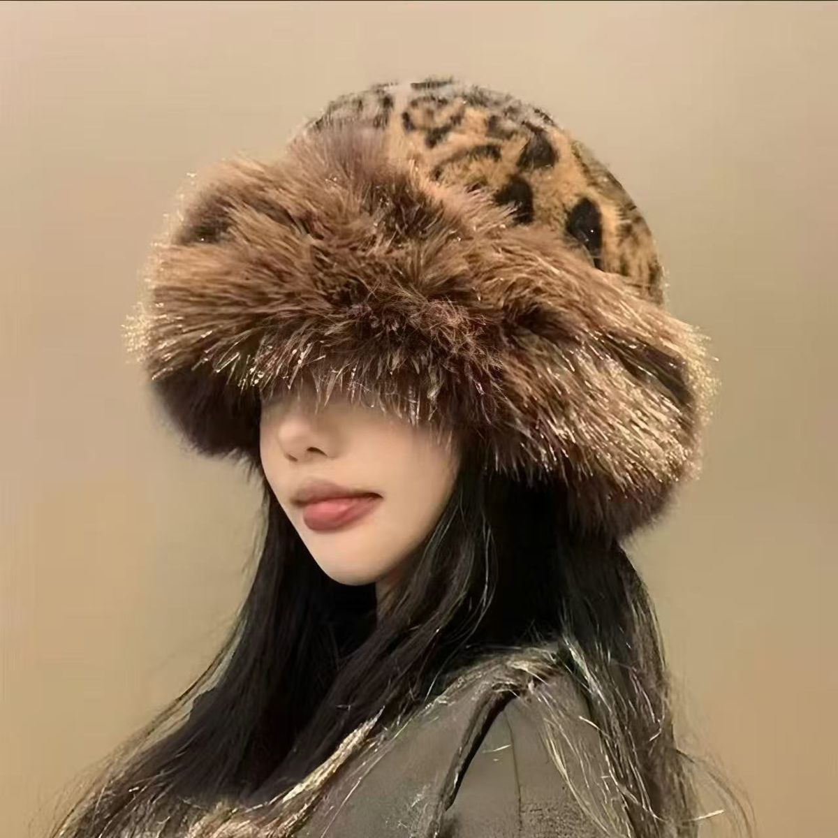 2024 New Leopard Print Warm Plush Basin Internet Famous Autumn And Winter Fisherman Hat, Photo Atmosphere, Ear_viptrois.com