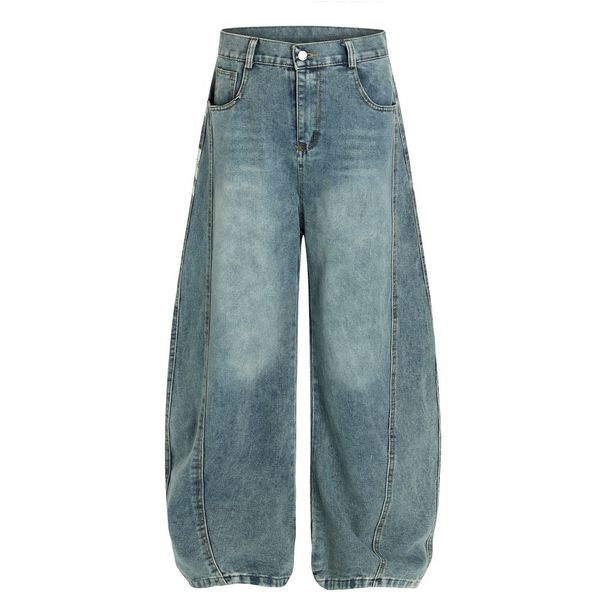 American High Street Character Letter Print Scimitar Jeans Men's Loose Wide Leg Niche Distressed Washed Long Pants_viptrois.com