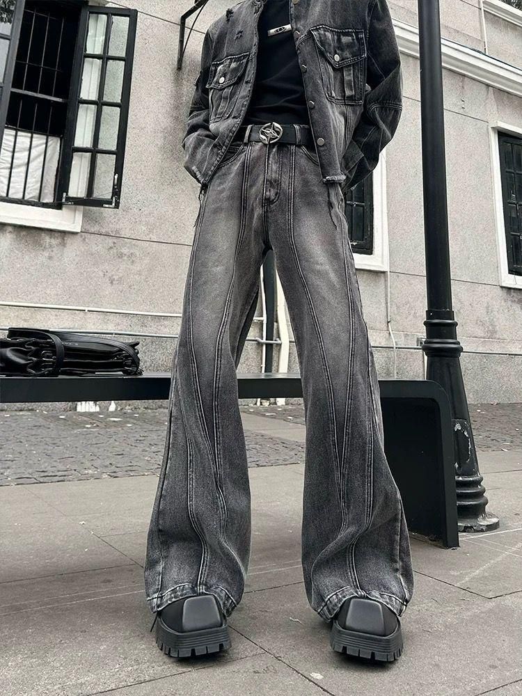 Men's Clothing Niche Design Original Pleated Deconstructed Wool Denim Suit Retro Jeans Two Piece Suit_viptrois.com