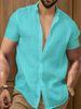 Men's Cotton-Linen Short Sleeve Shirt – Relaxed Fit V-Neck Casual Top (White/Black/Red, S-XXXL)_viptrois.com
