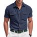 Men's Clothing Casual Outdoor Loose Heavy Lapel Corduroy Workwear Short Sleeved Shirt_viptrois.com