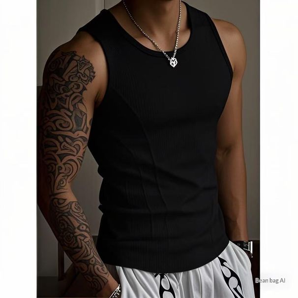 American Style Patchwork Tank Top Summer Men's Slim Fit Sports Fitness Coarse Thread High Training Elastic_viptrois.com