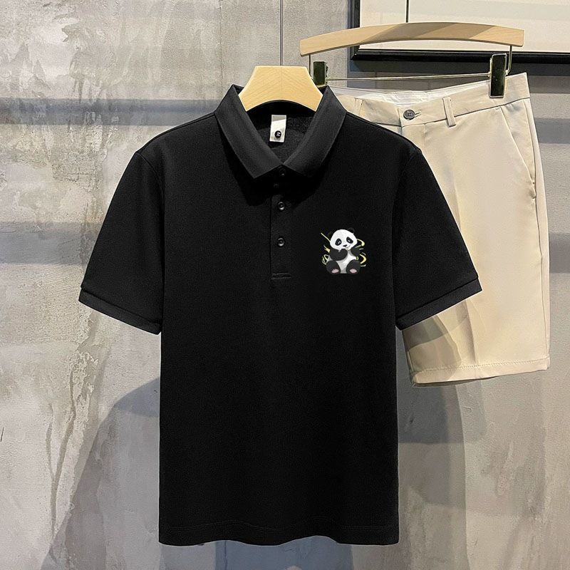 Trendy Panda Print Polo Collar Men's T-Shirt Casual Short Sleeve Breathable Comfortable Fashion Top_viptrois.com