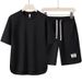 Men's Clothing New Casual Sports Suit Men's Short Sleeved T Shirt Trendy Brand Five Point Shorts Loose Hong Kong Style Two Piece Suit_viptrois.com