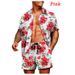 Men's Clothing Loose Hawaiian Style Youth Floral Print Casual Shirt Set_viptrois.com