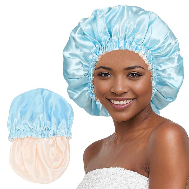 Hot Sale Large Elastic Double Layer Satin Sleeping Cap European And American Popular Washing Cap Wide Brim Hair Care Cap_viptrois.com