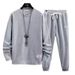 Men's Clothing Waffle Round Neck Sweater Suit Autumn And Winter New Style Pure Color Leisure Loose Long Sleeve Top_viptrois.com