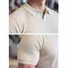 Men's Polo Shirt V Neck Short Sleeve Knitted Sweater Texture Business Lapel Ice Silk T-Shirt Breathable Cotton Blend For Summer_viptrois.com
