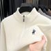 Men's Zipper Pullover With Fleece Lining, Trendy Casual Loose Embroidered Autumn Winter Solid Color Knitted Base Shirt_viptrois.com