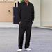 Autumn New Waffle Solid Color Lapel Half Zip Long Sleeve Polo Shirt Trousers Casual Suit_viptrois.com