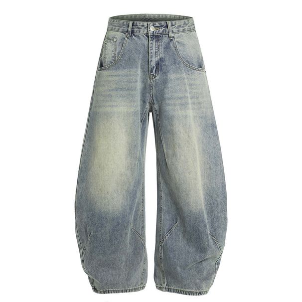 American Style Vintage Washed Denim Scimitar Men Loose Fit Versatile Oversized Wide Leg Casual Long Pants Vibe Trend_viptrois.com