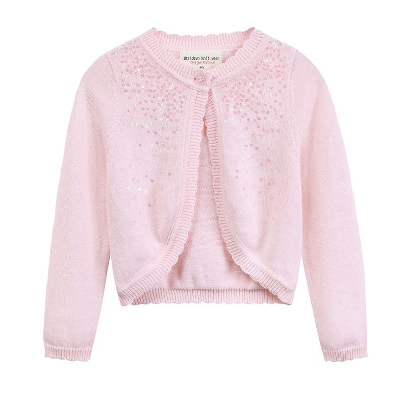 Korean Version Of Sequined Children's One Button Shawl Summer Thin Style Baby Stylish Girl Knitted Cardigan Jacket_viptrois.com