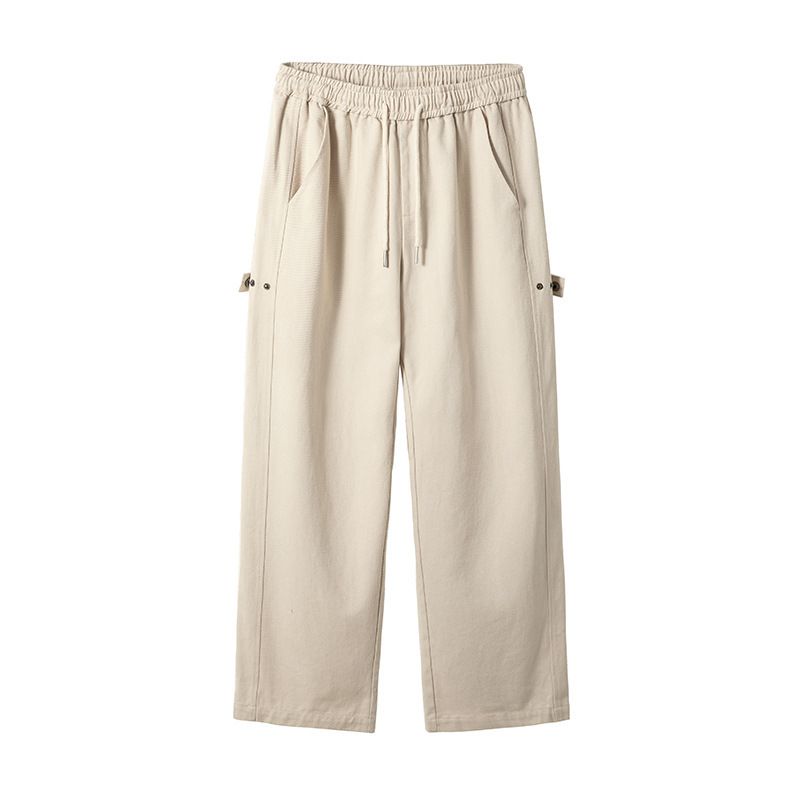 Men's Clothing Textured Twill Stitching Design Workwear Casual Pants Men's Spring New Retro Pure Cotton Button Down Adjustable Trousers_viptrois.com