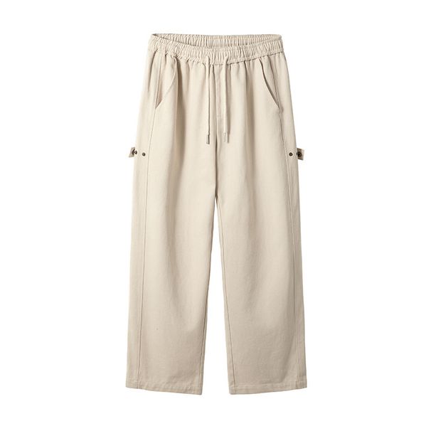 Men's Clothing Textured Twill Stitching Design Workwear Casual Pants Men's Spring New Retro Pure Cotton Button Down Adjustable Trousers_viptrois.com