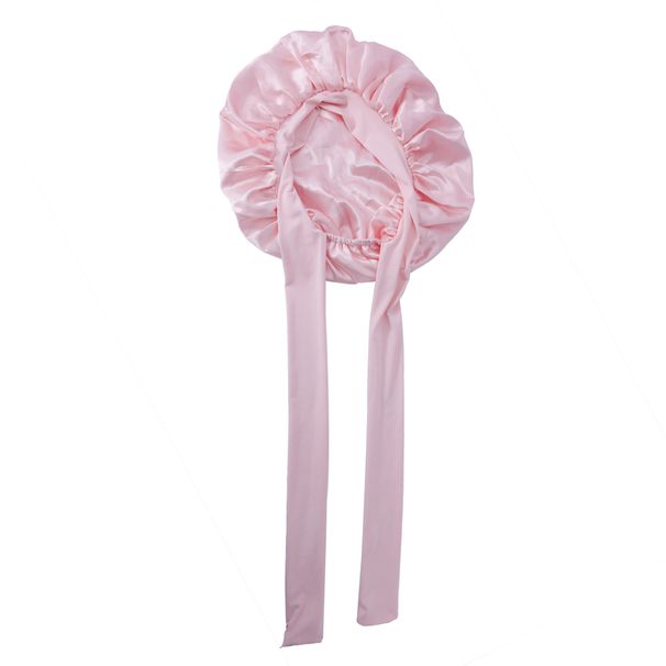 Double Layer Satin Shower Cap - 36cm Wide Brim With Ribbon Trim & Two-Tone Design For Hair Protection_viptrois.com