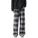 Men's Clothing Plaid contrast color casual pants men's spring new style fresh loose straight pants men and women the same style wide leg pants_viptrois.com