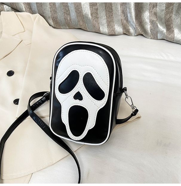 Gothic Skull Crossbody Bag For Women - Vintage PU Small Shoulder Bag With Stitching Details, Halloween Fashion Accessory_viptrois.com