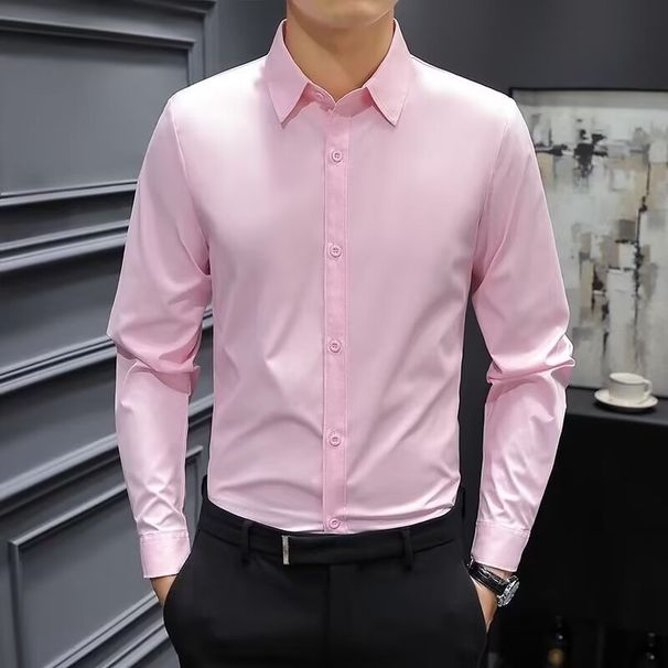 Men's Slim Fit Long Sleeve Dress Shirt - Business Casual Formal Wear, Wrinkle-Free & Breathable, Grey & White (Spring/Summer Collection)_viptrois.com