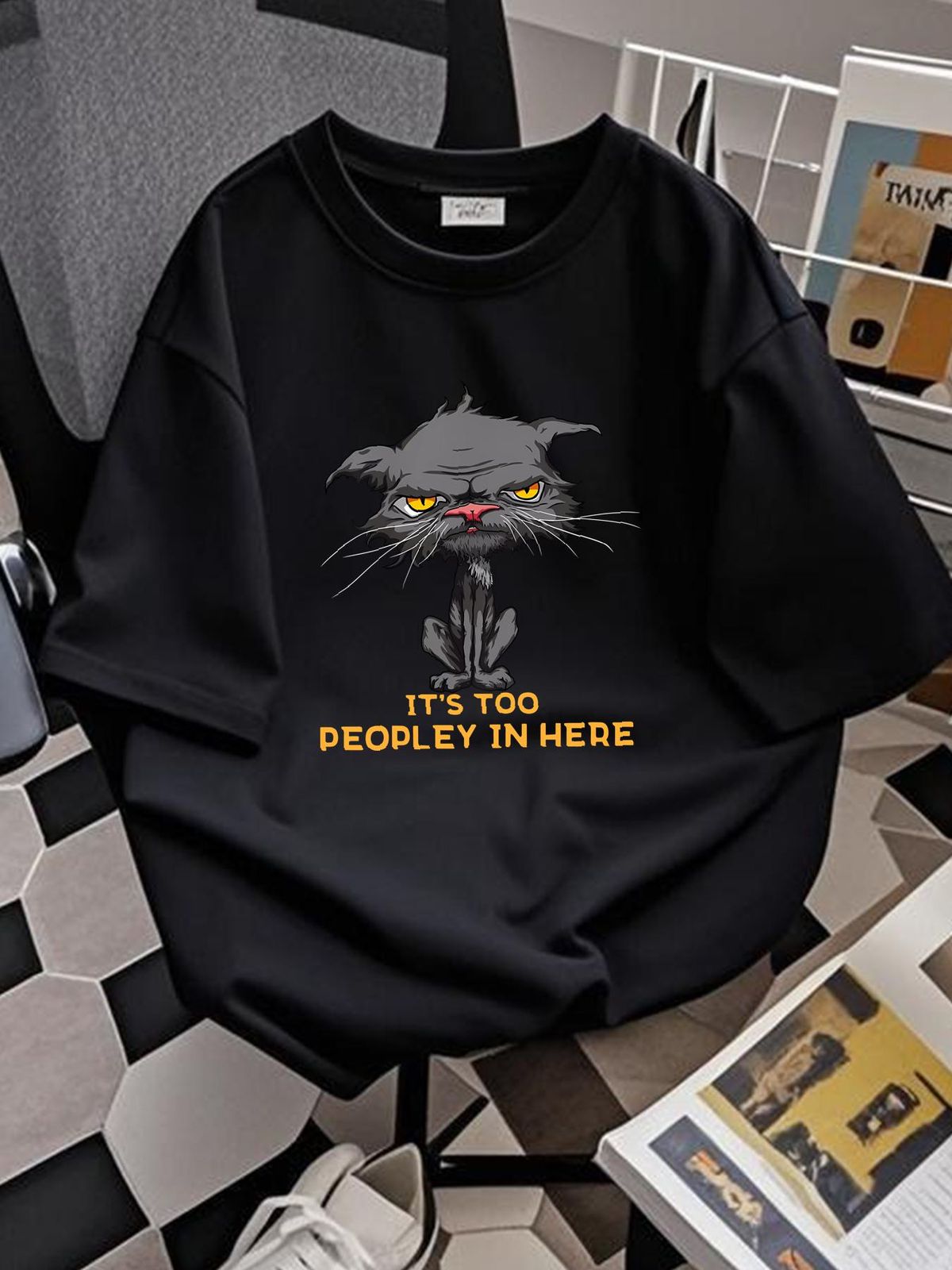 It's Too Peopley In Here Bored Cat Funny Introvert Angry Cat T Shirt Size S-5XL Slightly Breathable Unisex Graphic Versatile Designer Clothes Soft_viptrois.com