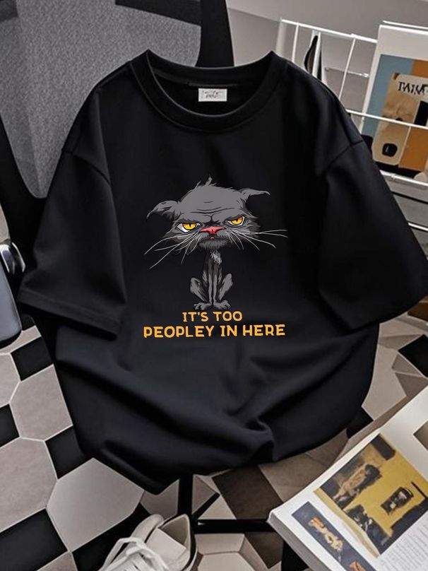 It's Too Peopley In Here Bored Cat Funny Introvert Angry Cat T Shirt Size S-5XL Slightly Breathable Unisex Graphic Versatile Designer Clothes Soft_viptrois.com