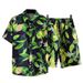 Men's Hawaiian Shirt And Swim Trunks Set, Beach Vacation Short Sleeve Shirt With Matching Board Shorts, Tropical Floral Print_viptrois.com